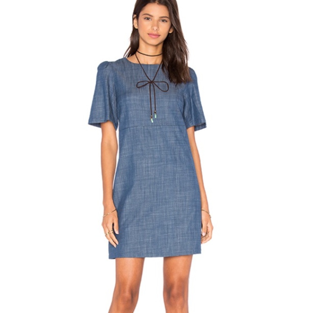 WAYF Denim Chambray Short Sleeve Dress Large